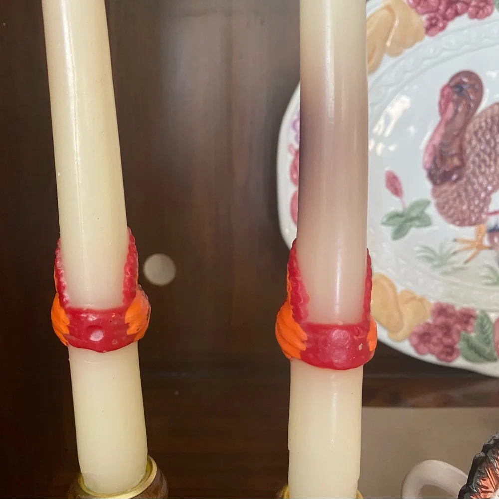 10” Thanksgiving Embossed Turkey Pair of Tapers Vintage 1990s